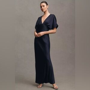 ✨ BHLDN Amelia Deep-V Flutter-Sleeve Satin A-Line Gown – Maxi Dress ✨